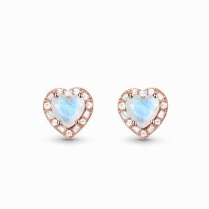 Fine 925 Sterling Silver Heart Moonstone Halo Heart Stud Earring